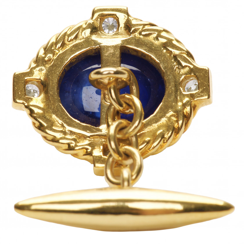 Gold cufflinks with sapphires and diamonds