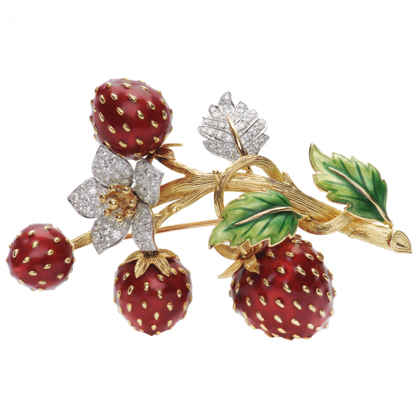 Gold brooch with diamonds "Strawberry"