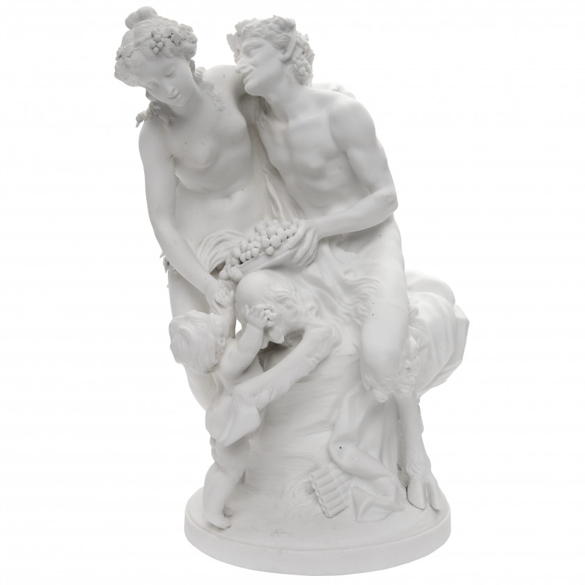 Biscuit figure "Satyr and a Bacchante offering grapes to a child"