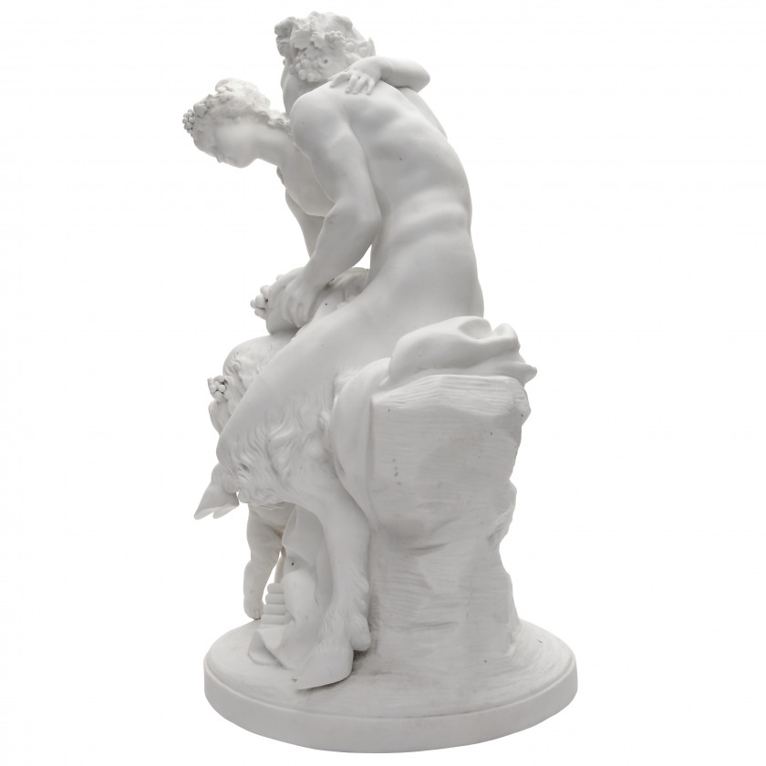 Biscuit figure "Satyr and a Bacchante offering grapes to a child"