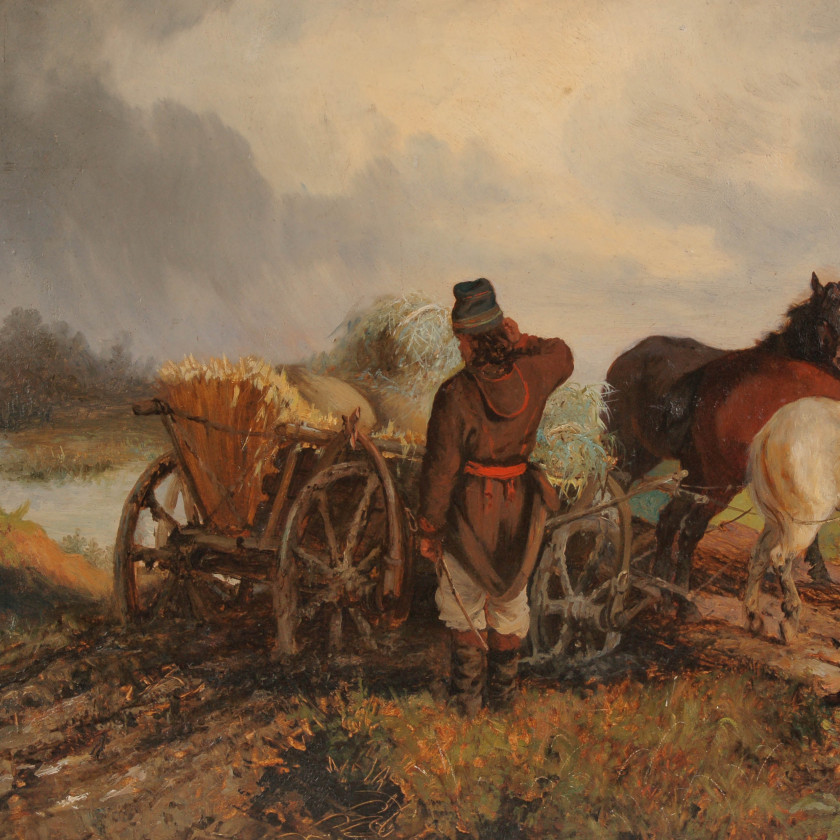 Painting "A peasant with a harvest cart"