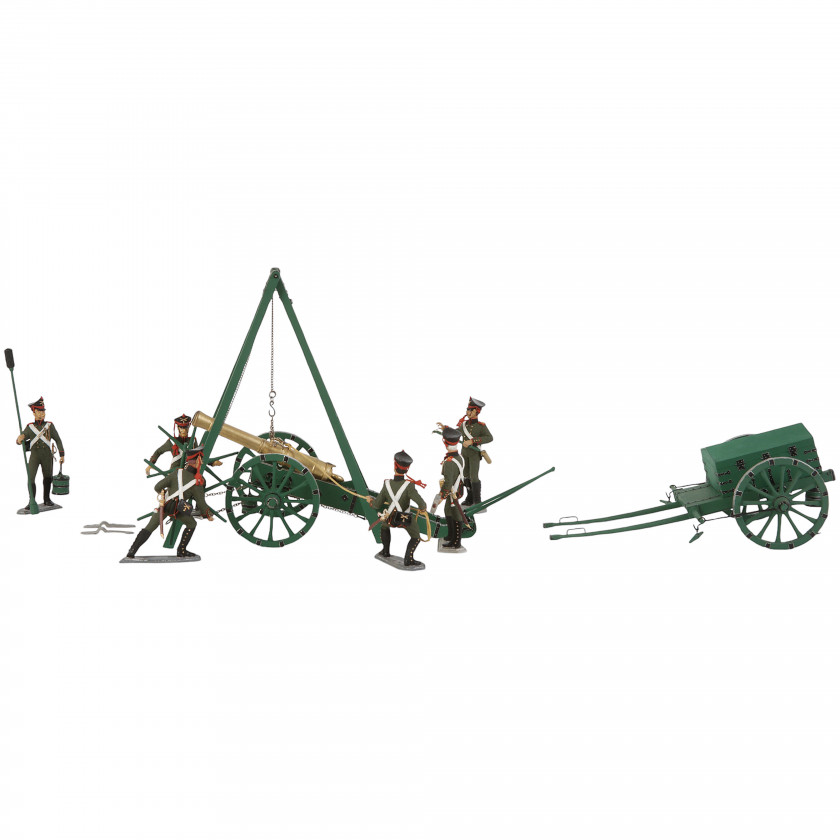 Set of tin figurines "Crew of a 12-pound cannon of foot artillery, replacing the barrel, 1812"