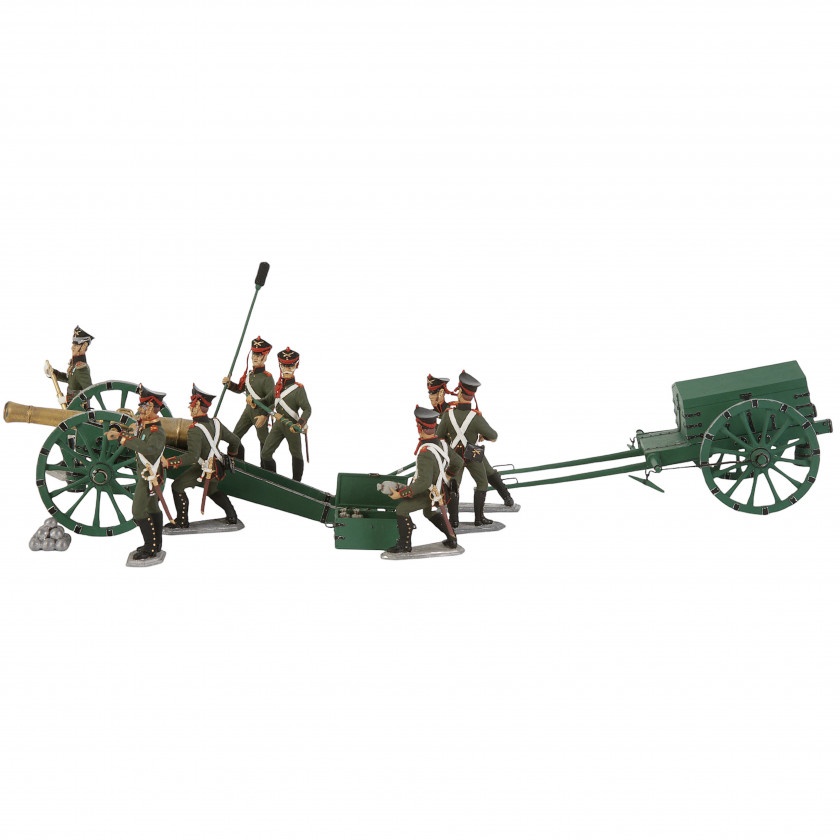 Set of tin figurines "Crew of a 12-pound cannon of foot artillery, aiming the gun, 1812"