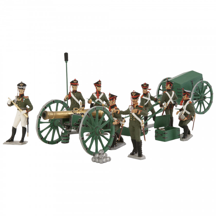 Set of tin figurines "Crew of a 12-pound cannon of foot artillery, aiming the gun, 1812"