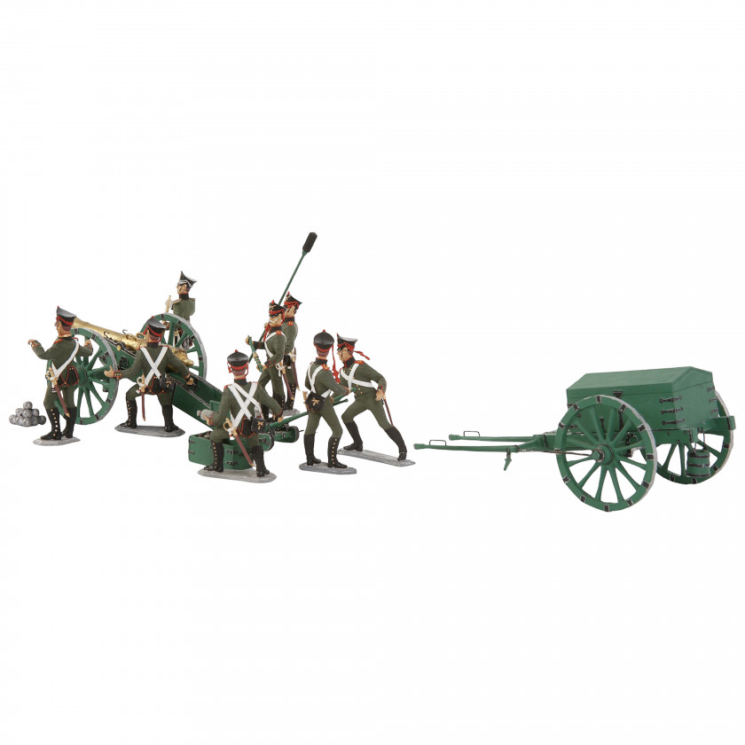 Set of tin figurines "Crew of a 12-pound cannon of foot artillery, aiming the gun, 1812"