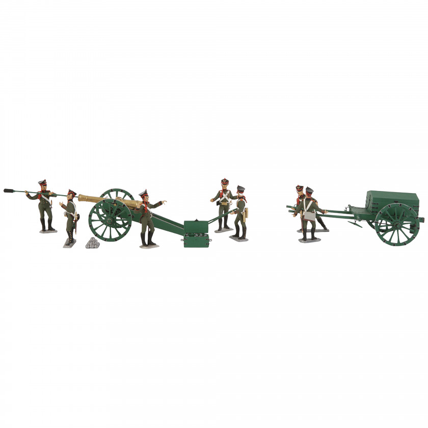 Set of tin figurines "Crew of a 12-pound cannon of foot artillery, loading, 1812"