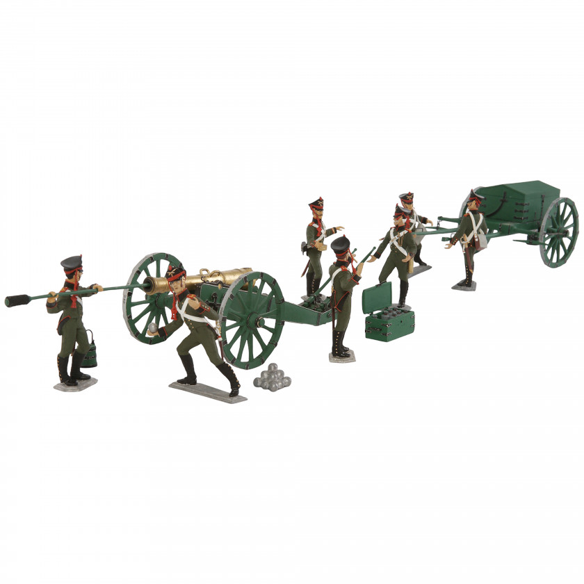 Set of tin figurines "Crew of a 12-pound cannon of foot artillery, loading, 1812"