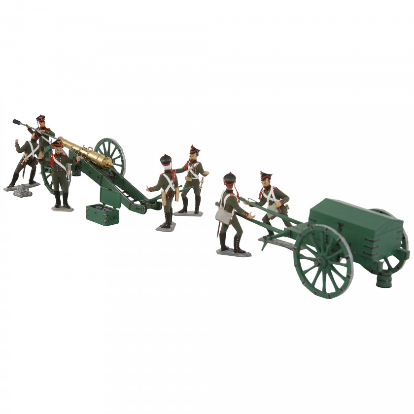 Set of tin figurines "Crew of a 12-pound cannon of foot artillery, loading, 1812"