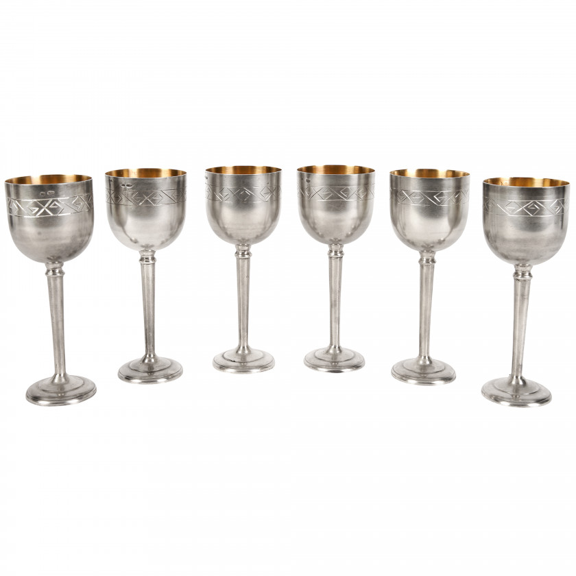 Set of silver shot glasses, 6 pcs.