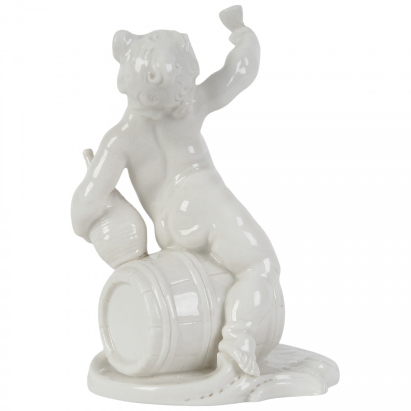 Porcelain figure "Putto on a wine barrel"