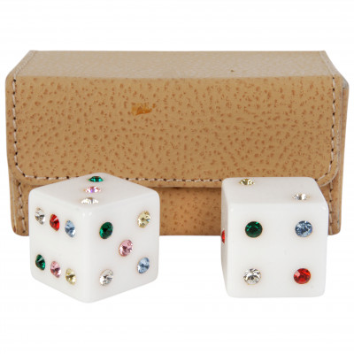 White resin dices with Swarovski crystals