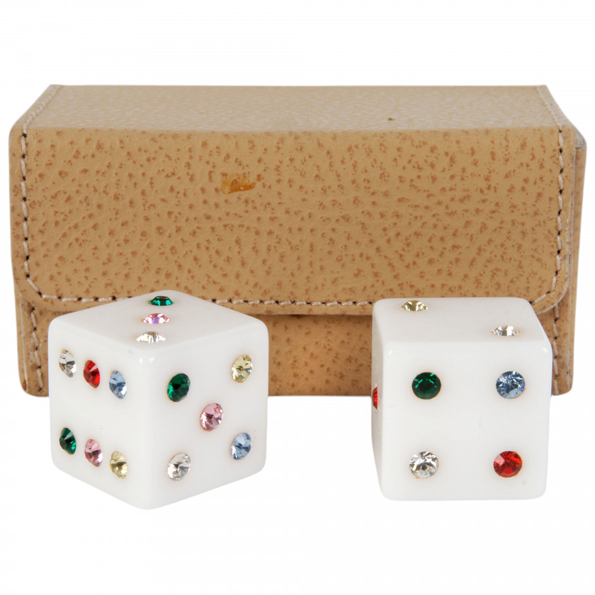 White resin dices with Swarovski crystals