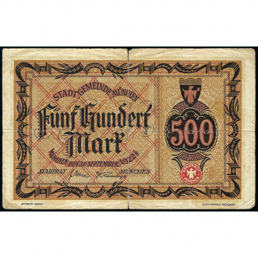 Notgeld, 500 Markas, Vācija – Minhene, 1922 (VG)