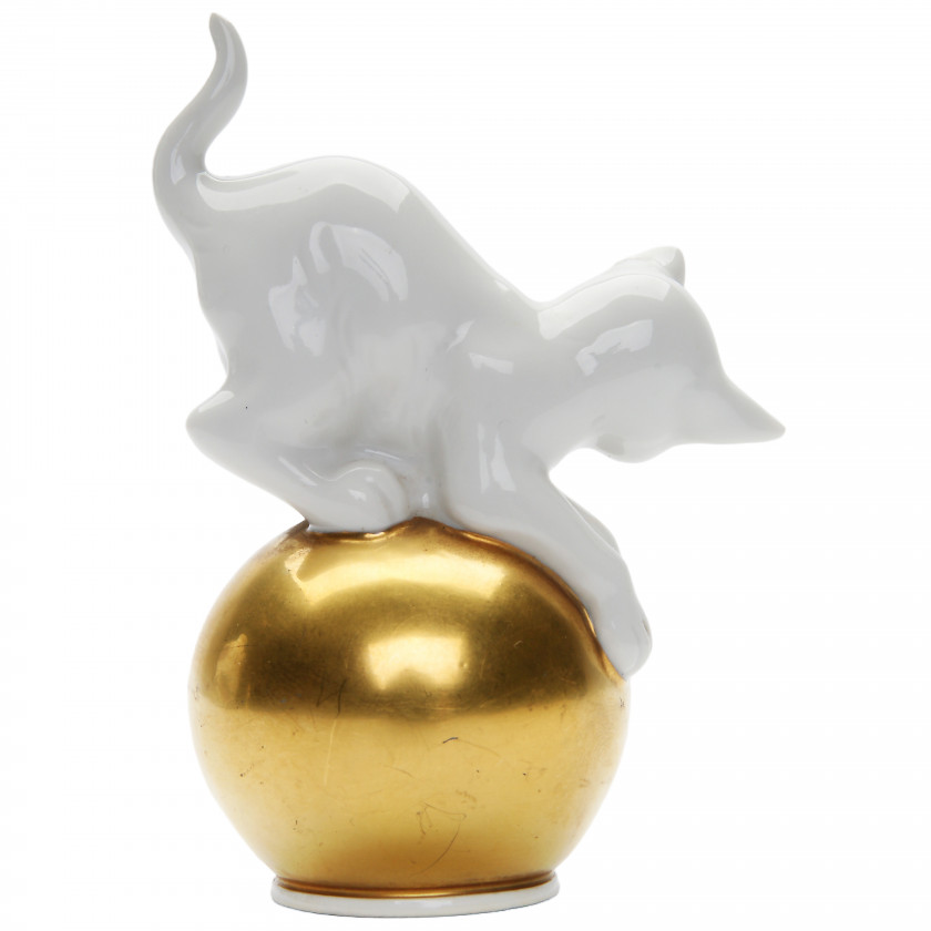Porcelain figure "Cat on a golden ball"