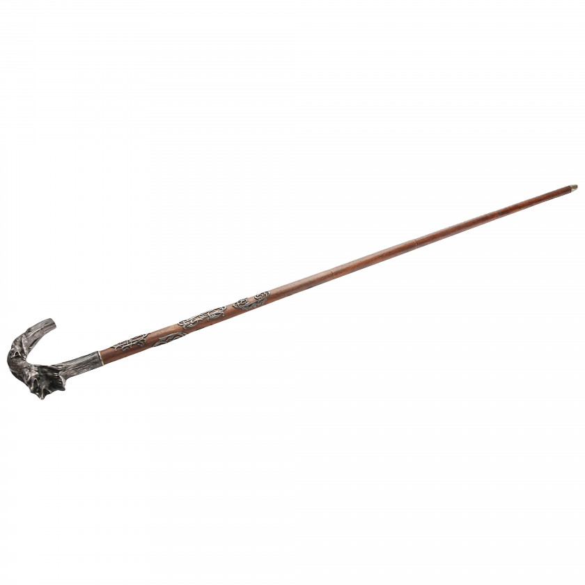 Wooden cane with silver handle