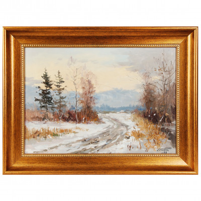 Картина "Зимний пейзаж с дорогой"