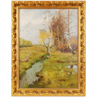 Картина "Осенний пейзаж с берёзами"