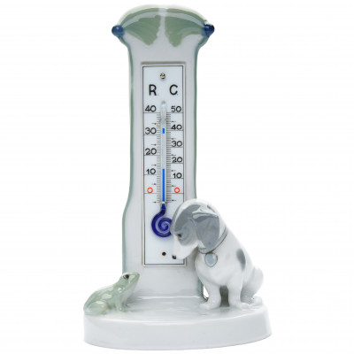 Porcelain thermometer "Dachshund and frog"