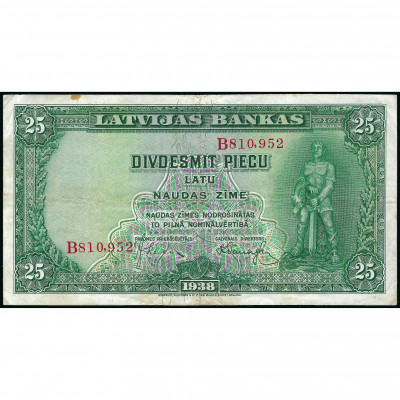 25 Лат, Латвия, 1938 г. (VF+), Pick 21a