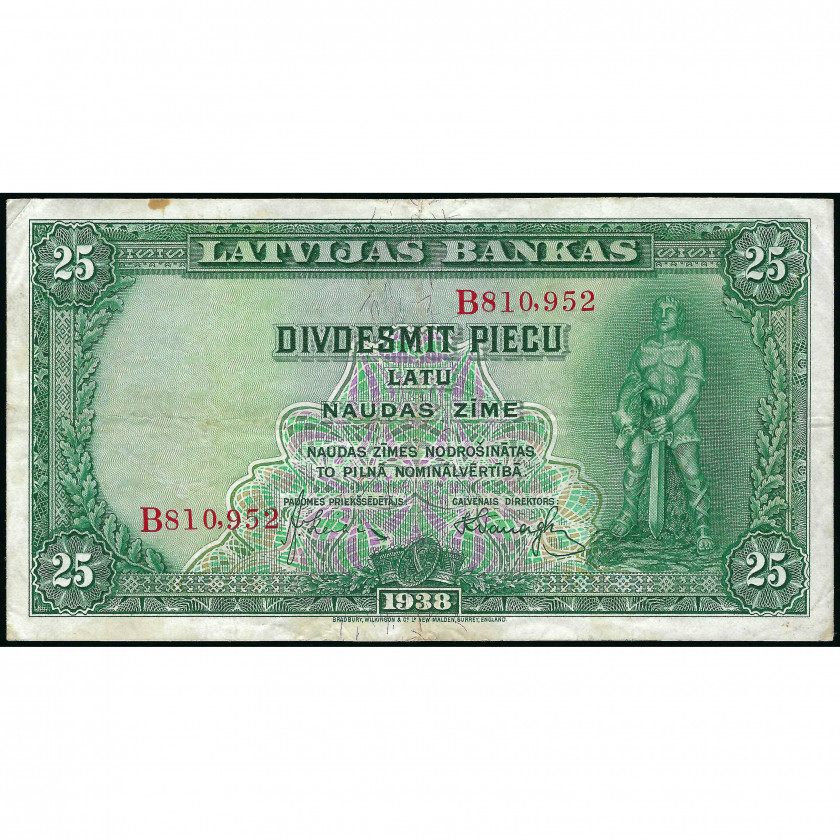25 Лат, Латвия, 1938 г. (VF+), Pick 21a