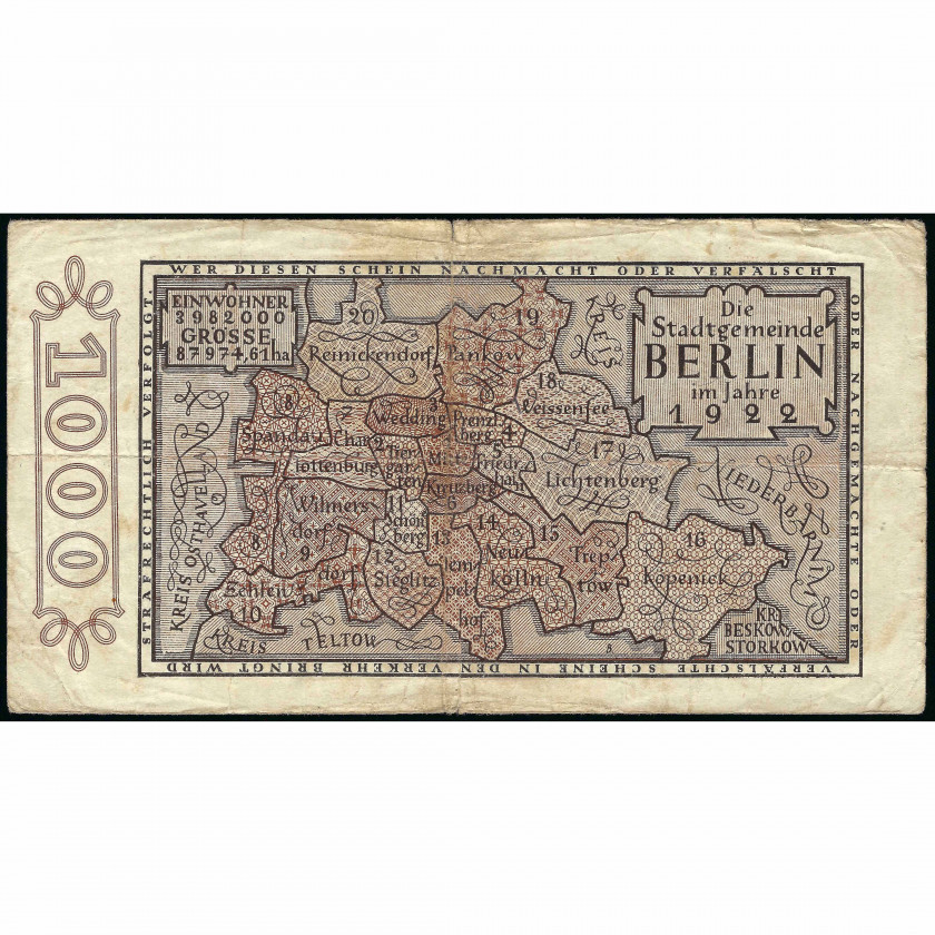 Нотгельд, 3 Миллиона Марок, Германия – Пруссия, город Берлин, 1922 (VG)