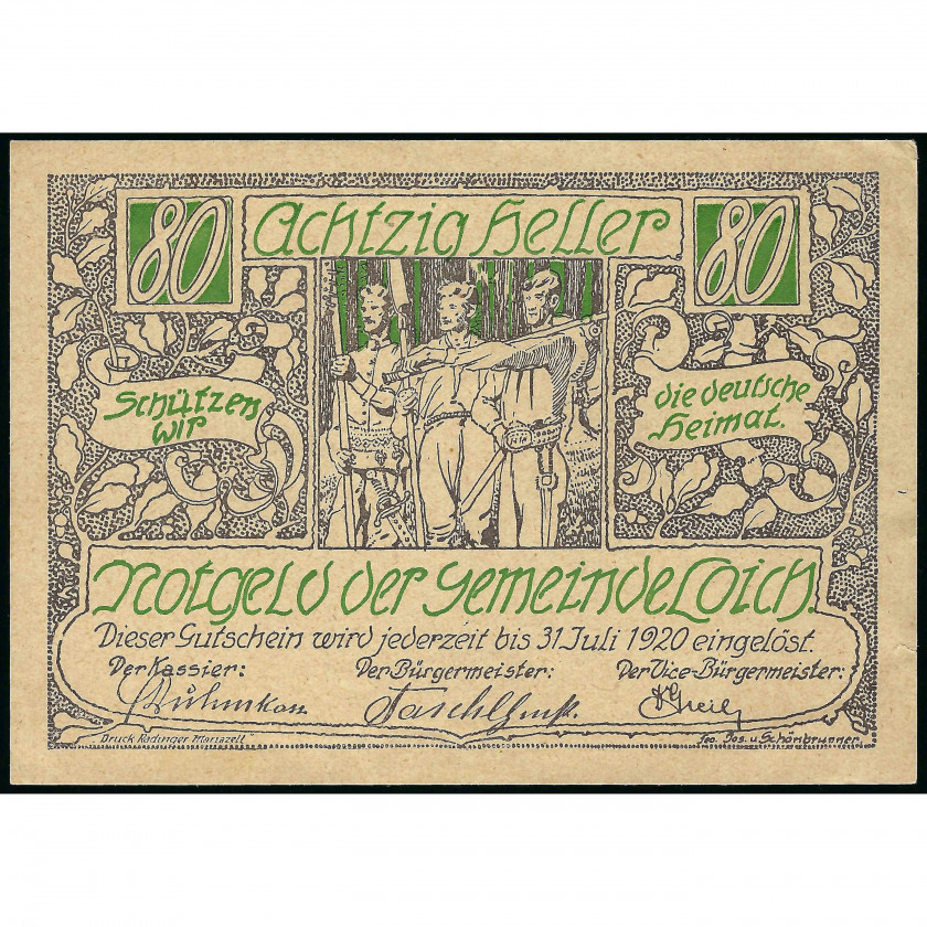 Нотгельд, 80 Геллеров, Австрия - Муниципалитет Лойх, 1920 г. (XF)