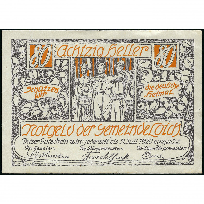 Нотгельд, 80 Геллеров, Австрия - Муниципалитет Лойх, 1920 г. (XF)