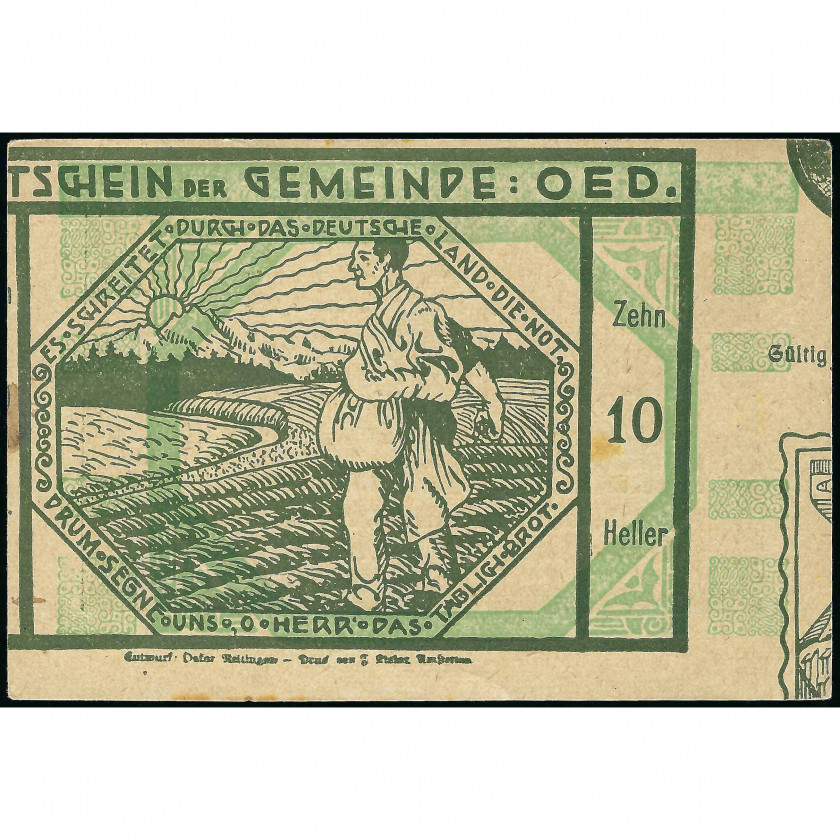 (ОШИБКА) Нотгельд, 10 Геллеров, Австрия - Торговый Городок Эд, 1920 г. (XF)