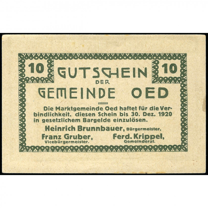 (ОШИБКА) Нотгельд, 10 Геллеров, Австрия - Торговый Городок Эд, 1920 г. (XF)