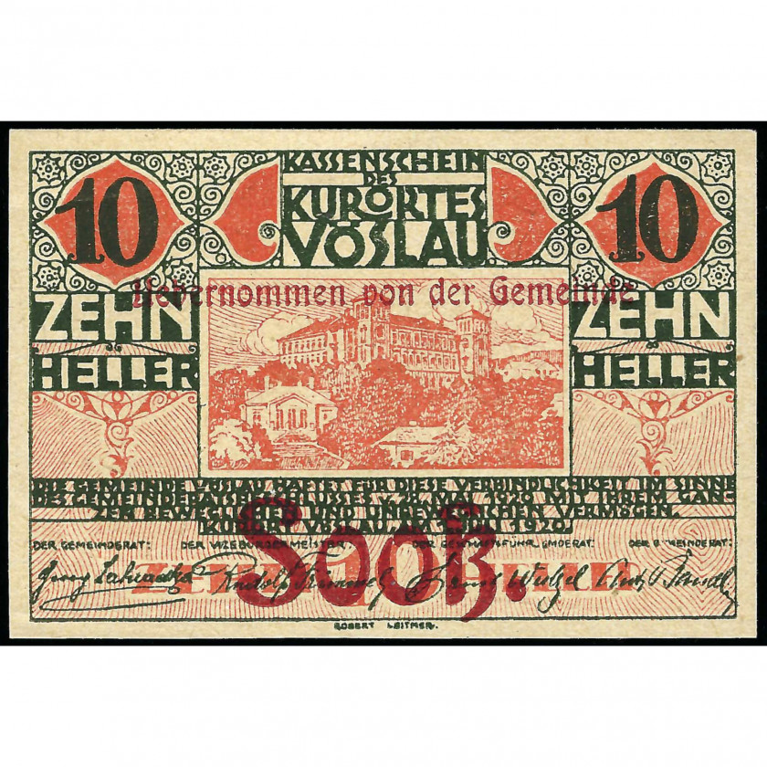 Нотгельд, 10 Геллеров, Австрия - Курортный Город Фёслaу, 1920 г. (UNC)