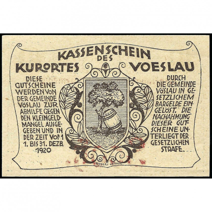 Нотгельд, 10 Геллеров, Австрия - Курортный Город Фёслaу, 1920 г. (UNC)