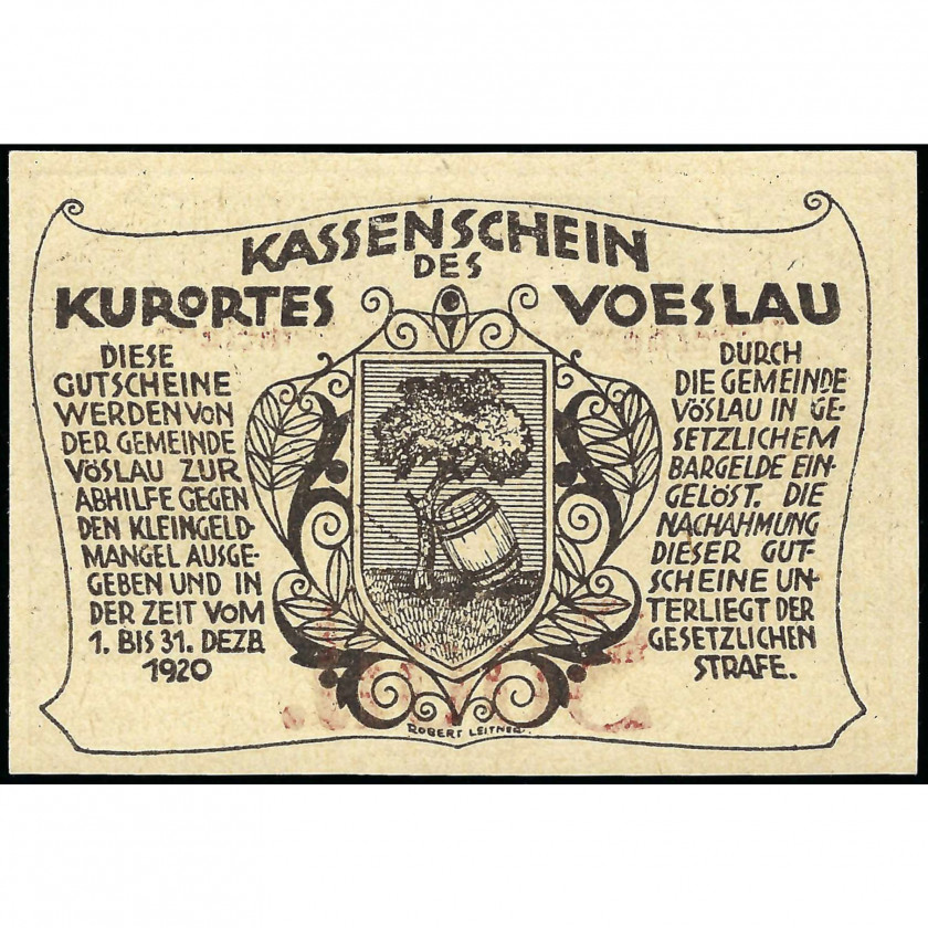 Нотгельд, 20 Геллеров, Австрия - Курортный Город Фёслaу, 1920 г. (UNC)