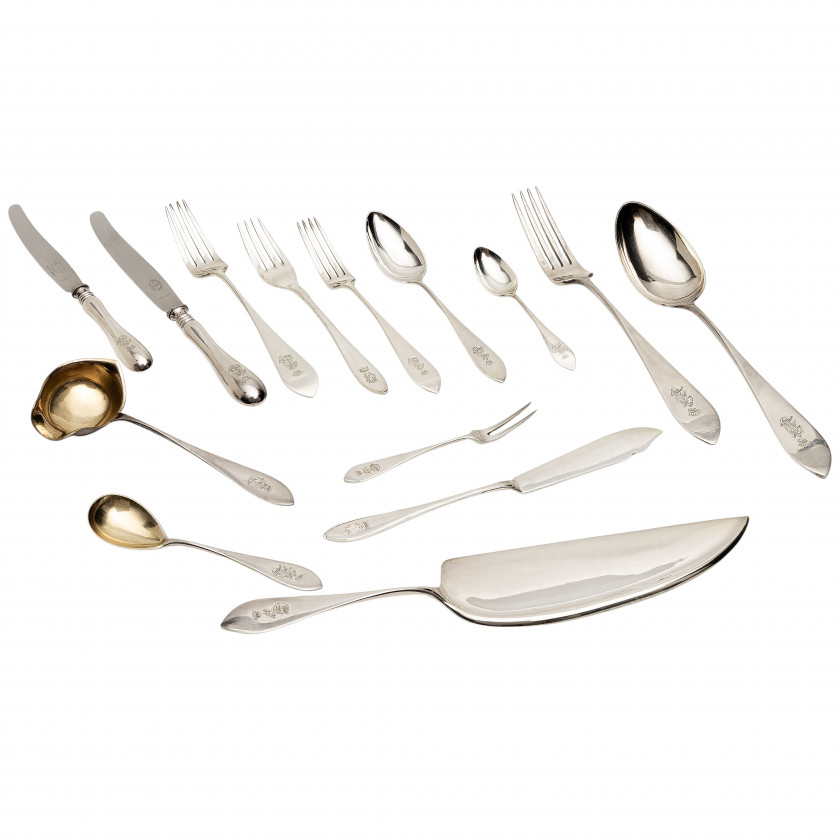 Silver flatware set for 12 persons