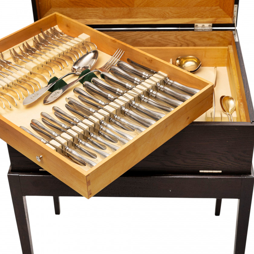 Silver flatware set for 12 persons