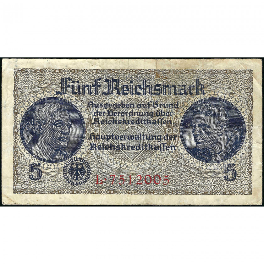 5 Рейхсмарок, Оккупированные территории Германии - Вторая мировая война, 1940-45 (F), Pick R138a