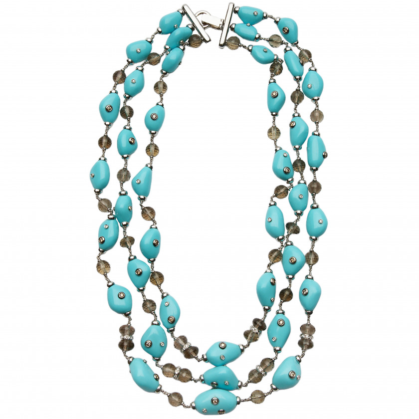 Gold necklace with turquoise, topaz and diamonds
