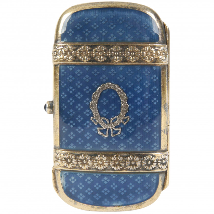Маленький серебряный дамский портсигар с эмалью