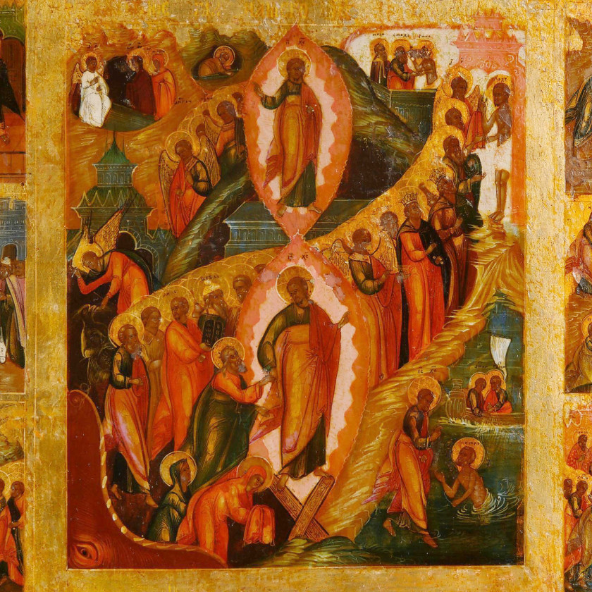 Икона "Воскресение и Сошествие во ад с праздниками"