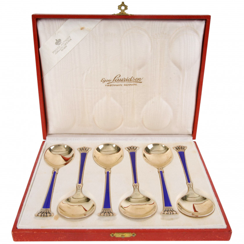 Серебряный комплект десертных ложек, 6 шт.