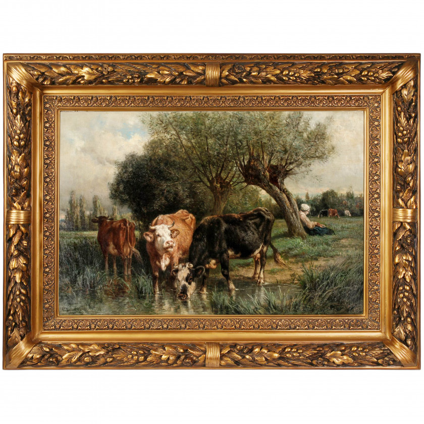 Картина "Коровы у водопоя"