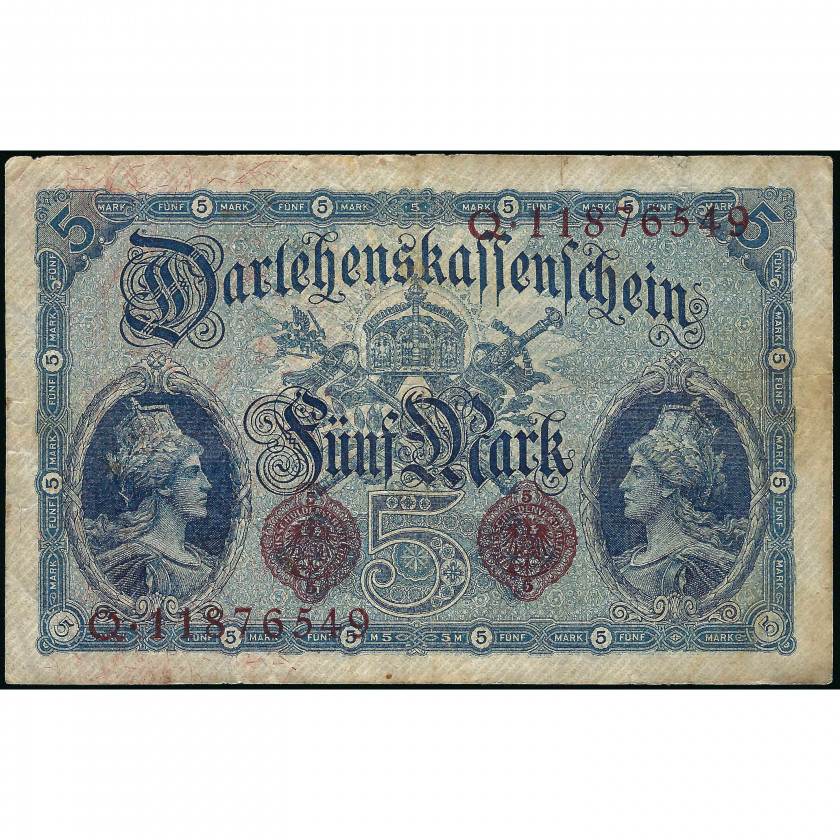 5 Марок, Германия, 1914 (VG), 8-значный серийный номер, Pick 47c