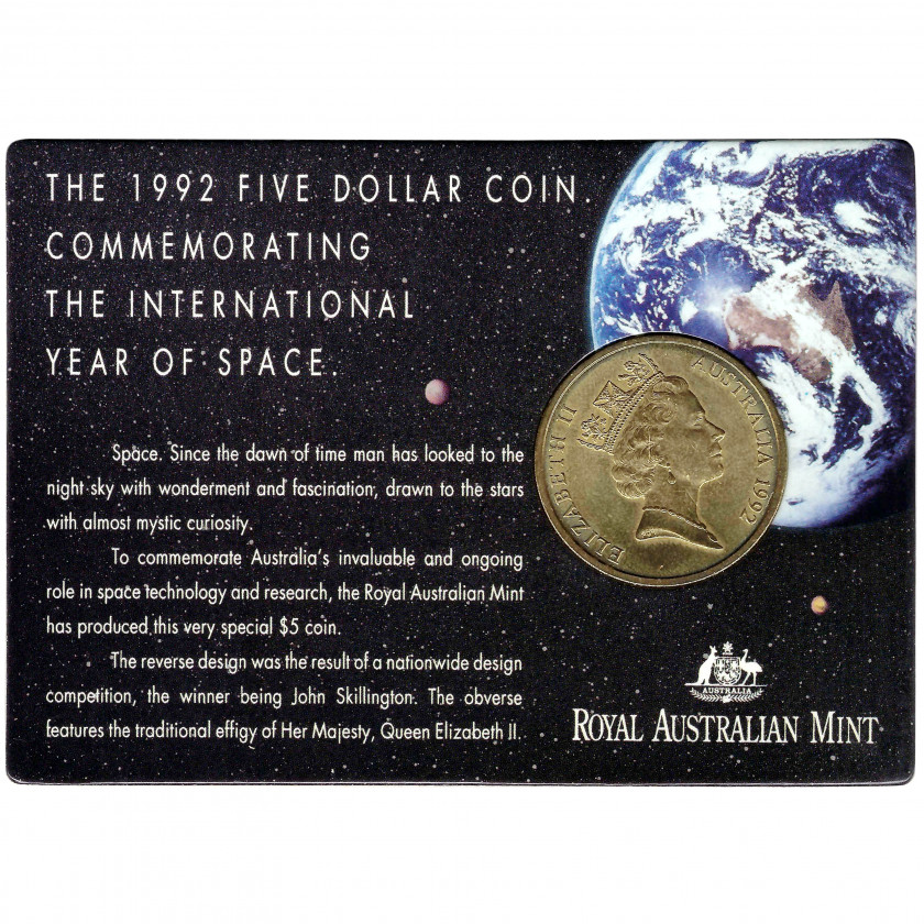 5 Dollars 1992, Australia (UNC), "International Space Year", KM 190