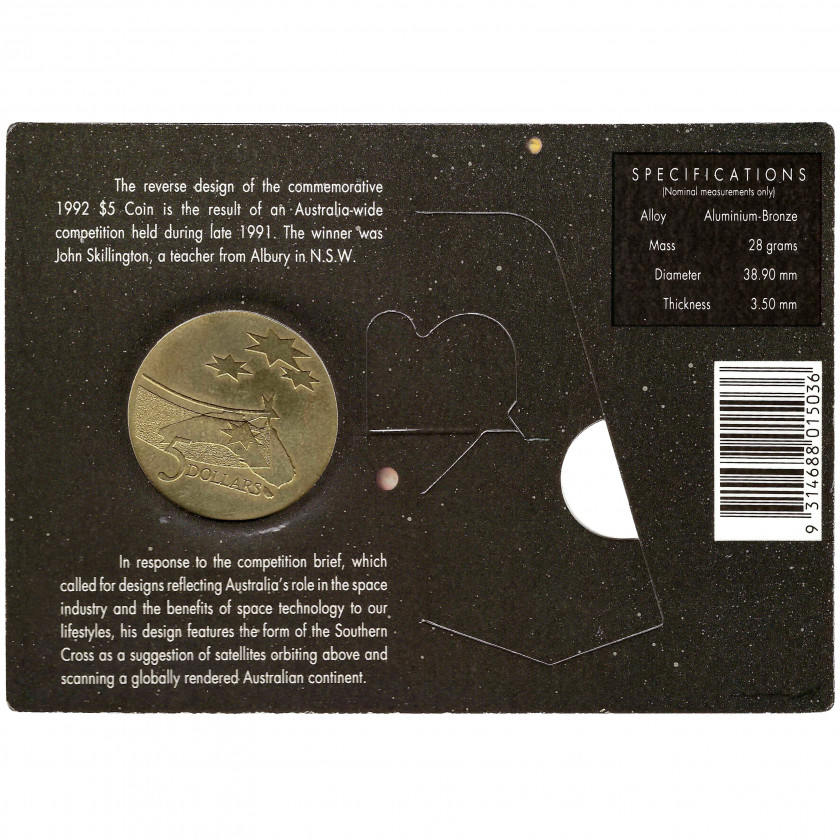 5 Dollars 1992, Australia (UNC), "International Space Year", KM 190