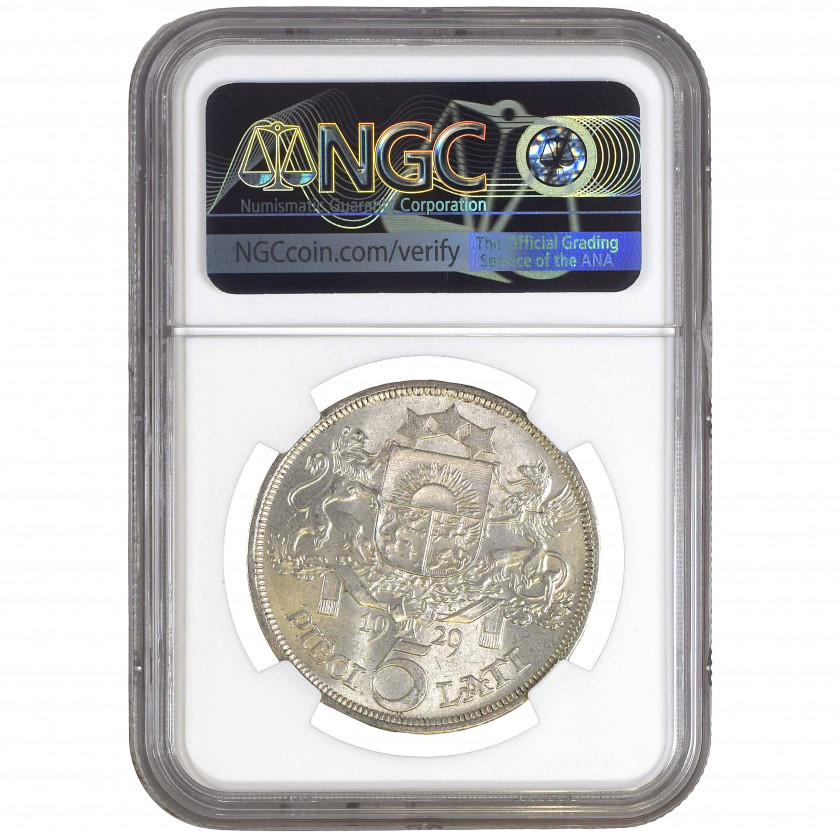 Coin in NGC slab "5 Lati 1929, Latvia, MS 63", KM 9