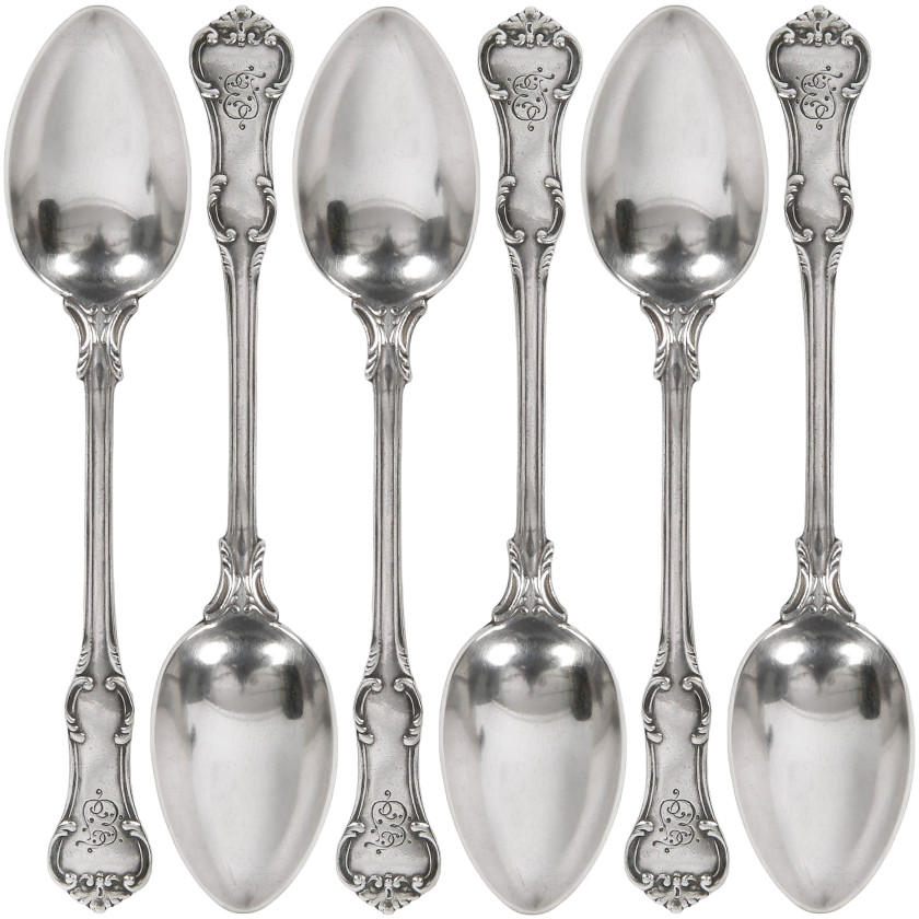 Набор серебряных чайных ложек, 6 шт.