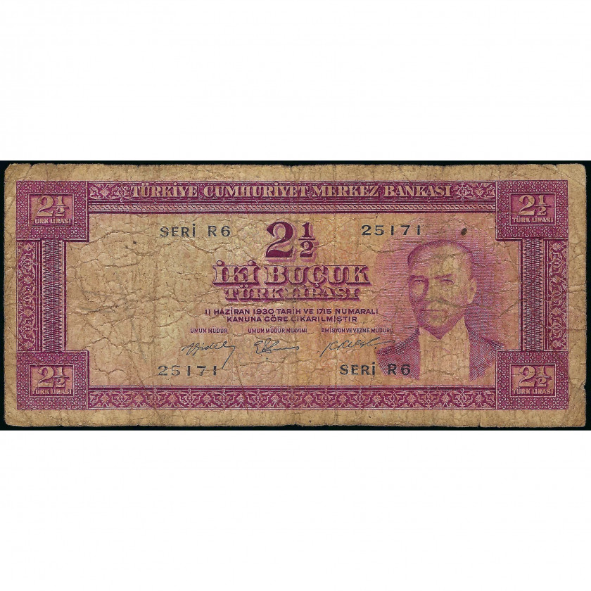 2 1/2 Lira, Turkey, 1930 (1955) (VG), Pick 151a