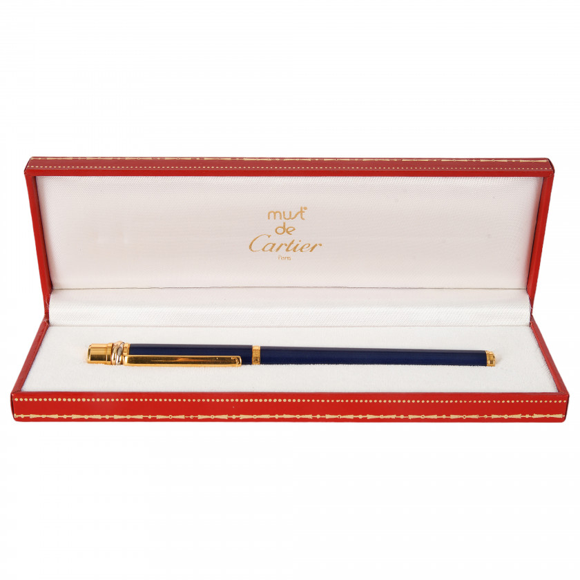 Ручка "Must de Cartier Trinity Blue Lacquer & Gold Ballpoint Pen"