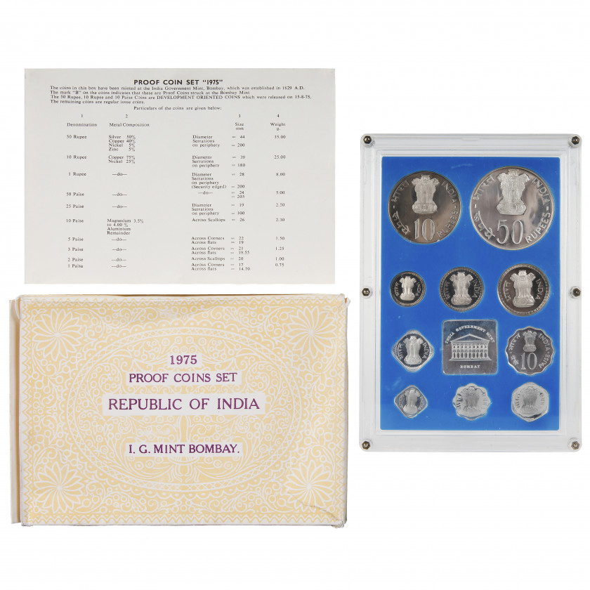 Indijas Republikas 1975. gada Proof monētu komplekts - Bombejas monētu kaltuve