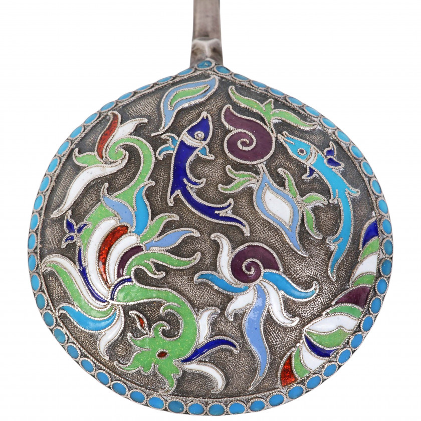 Silver spoon with enamel