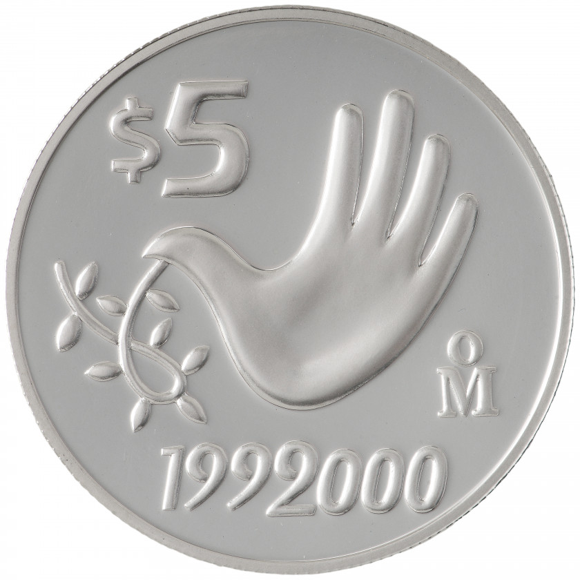 Серебряная монета "5 песо 2000, Мексика, Миллениум - Рука"